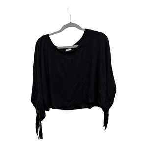 Le Marche Black Purple Velvet Tie Long Sleeve Crop Top Size Medium
